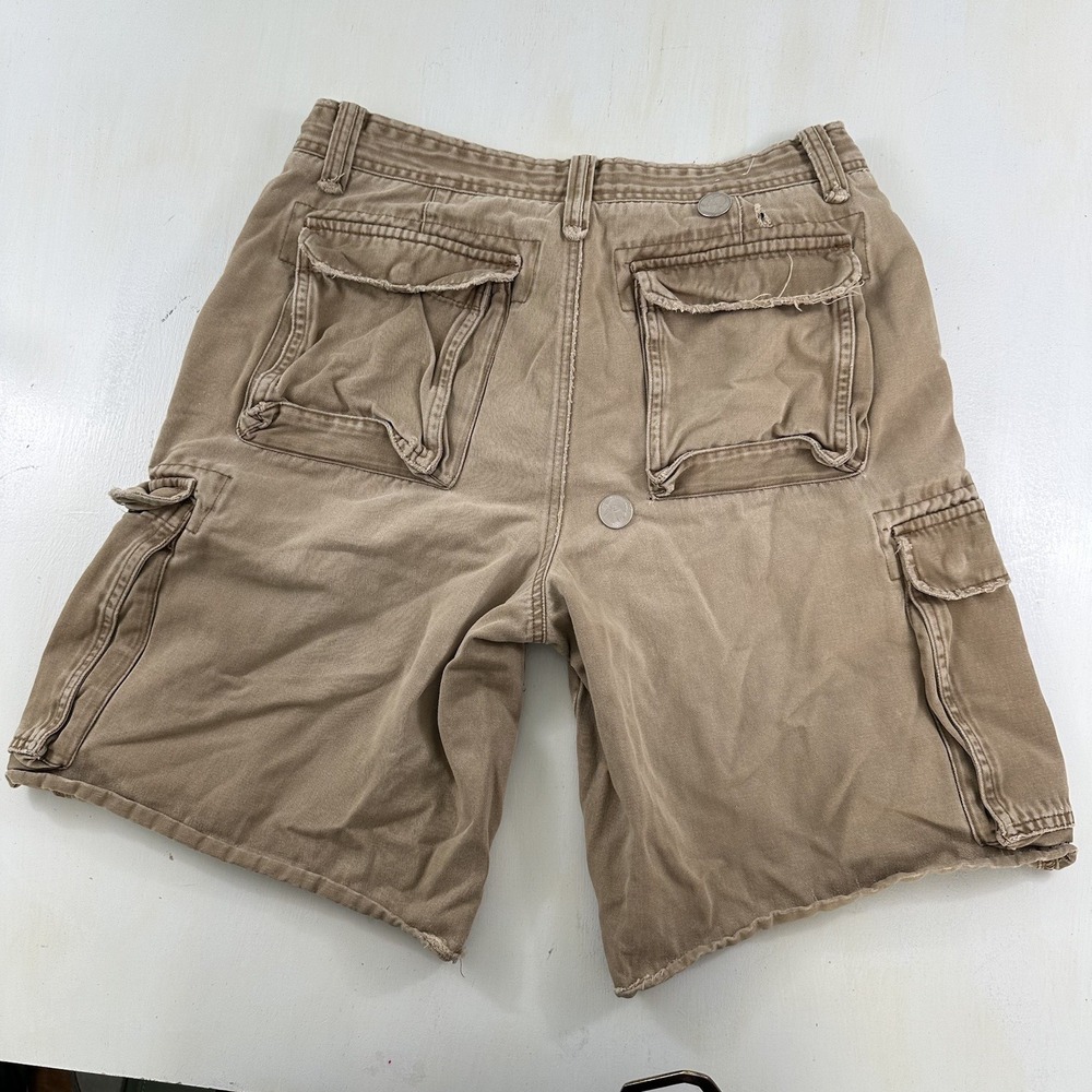 VTG Y2K Distressed Aeropostale Cargo Shorts Men 33 Beige Khaki Cutoffs Tag 34 - Picture 13 of 15